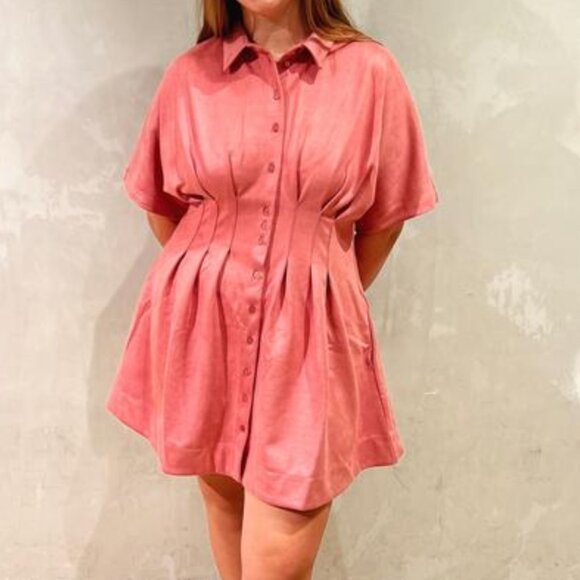 The Tobie Faux-Suede Mini Shirt Dress by Exquise Color Mauve - Picture 4 of 4